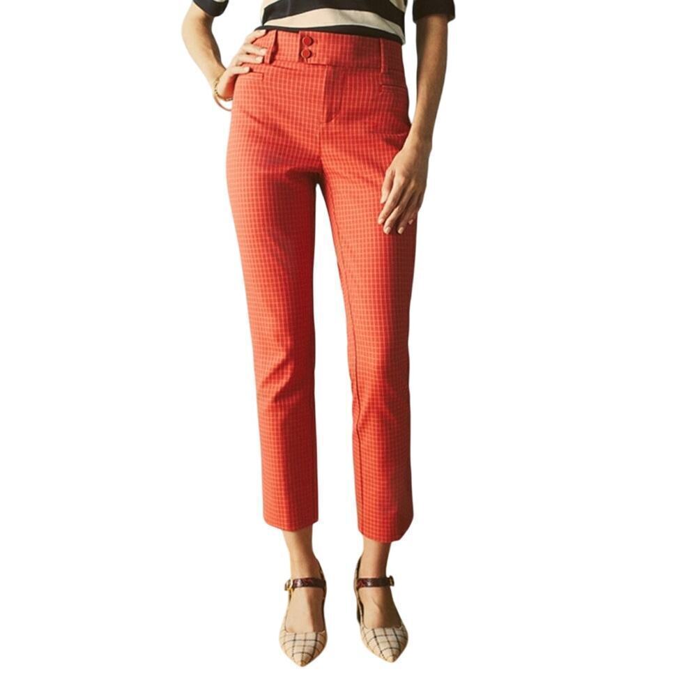 Anthropologie Red Check The Essential Slim High Waist Trousers Pants Size 8
